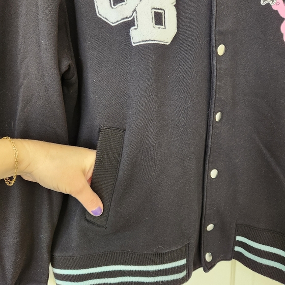 Care Bears You Wish Sweater Jacket Black Kidcore 80's Sporty Cute Fandom Small - Picture 11 of 15